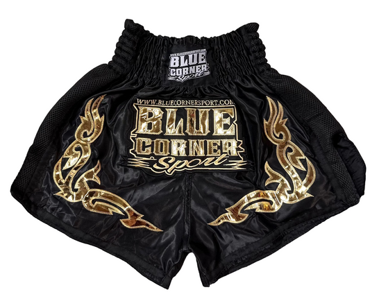 Blue Corner Sport 30 vuotta, satiiniset juhlashortsit musta/kulta!